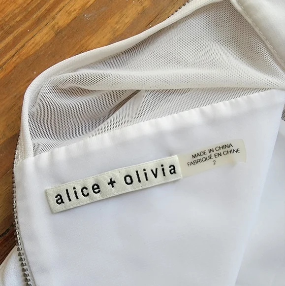 Alice + Olivia White Mesh Insert Dress Midi Sheath size 2 - Picture 3 of 10